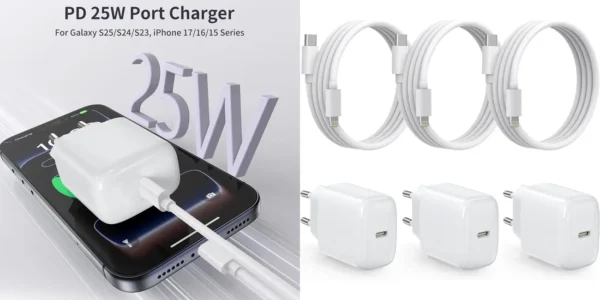 Pack de 3 cargadores de 25W USB-C con cable Lightning