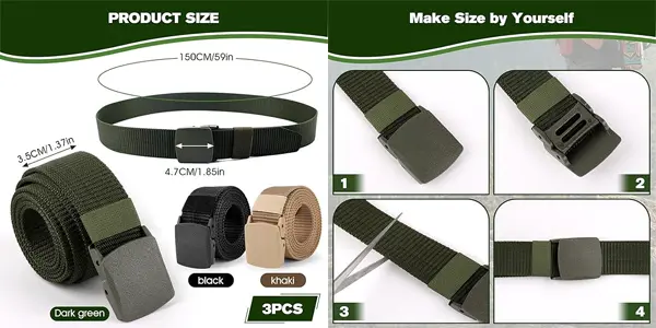 Pack 3x cinturón de nylon 150 cm para hombre