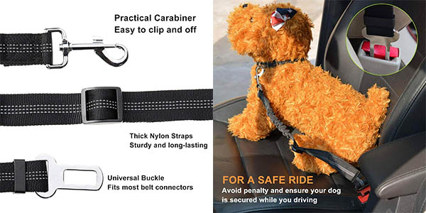 Pack 3x Cinturón de seguridad flexible de coche para perros