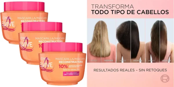 Pack 3x mascarilla reconstructora Elvive L'Oréal Paris de 310 ml