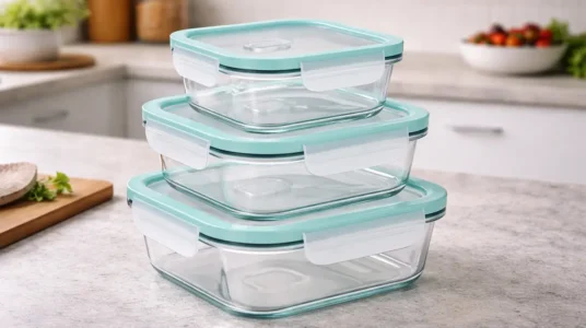 Pack de 3 recipientes de vidrio cuadrados con tapa hermética Quttin