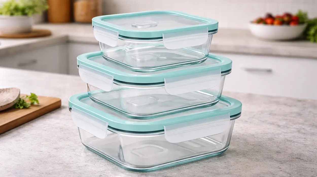 Pack de 3 recipientes de vidrio cuadrados con tapa hermética Quttin