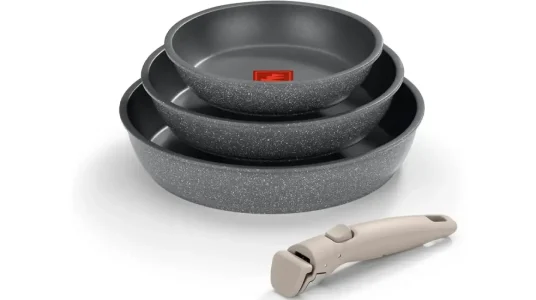 Set de 3 sartenes apilables Monix One Click Pietra
