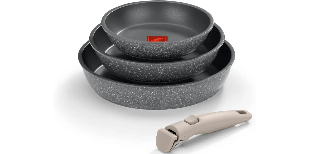 Set de 3 sartenes apilables Monix One Click Pietra