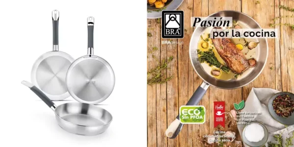 Pack de 3 sartenes BRA Master de acero inoxidable