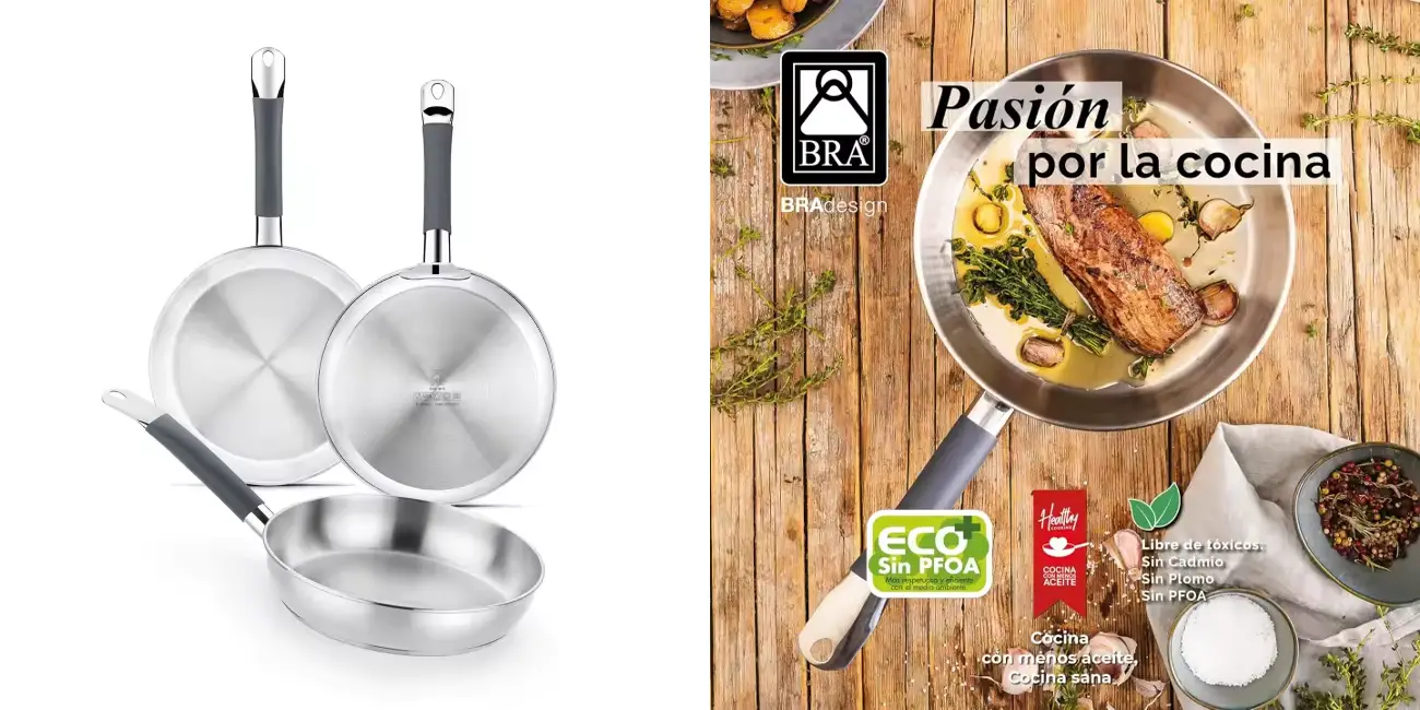 Pack de 3 sartenes BRA Master de acero inoxidable