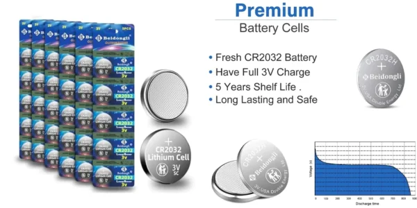 Pack de 30 pilas de botón Beidongli CR2032 3V Litio