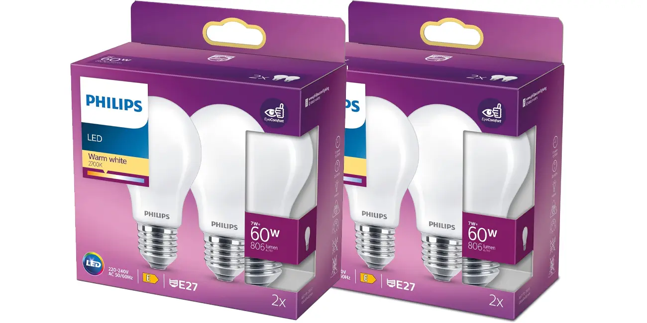 Pack de 4 bombillas Philips LED Cristal E27 de 7W