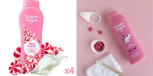 Pack x4 botes de jabón de ducha en crema Tulipán Negro Fresa y Nata