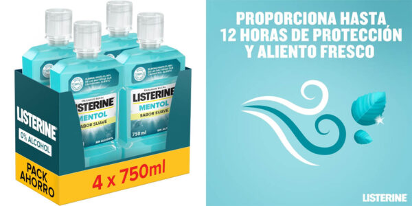 Pack x4 Listerine Mentol suave de 750 ml