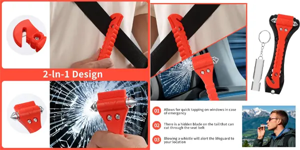 Pack x4 Martillos de emergencia rompecristales y cinturones Nuangoo