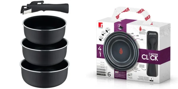 Pack de 3 cazos Bergner CLICK&COOK con mango intercambiable