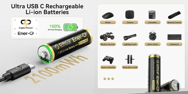 Pack 4x pilas recargables AA ORICO Ener-G 1.5V 2100mWh