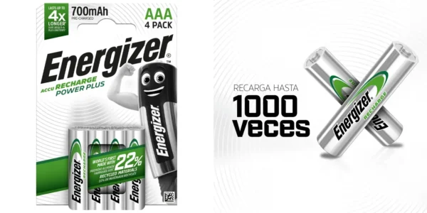 Pack de 4 pilas AAA recargables Energizer Recharge Power Plus de 700 mAh