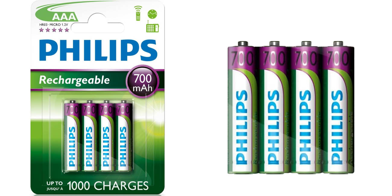 Pack de 4 pilas recargables Philips AAA de 700 mAh