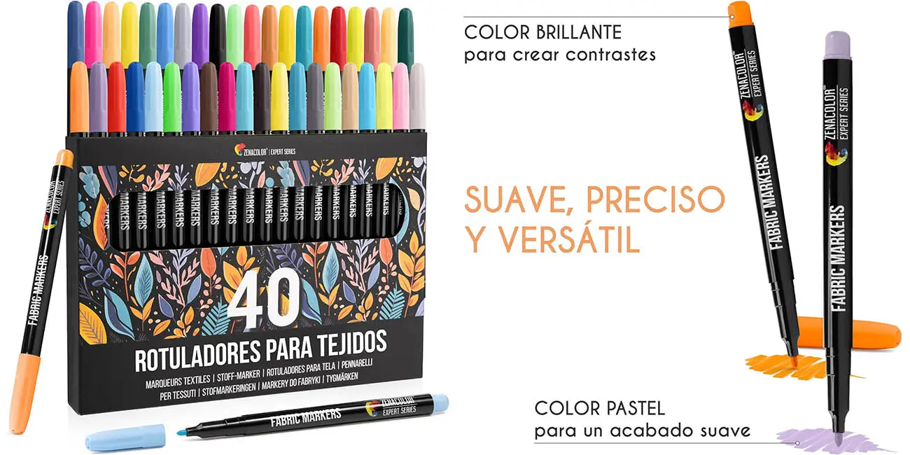 Pack 40 rotuladores para tela permanentes Zenacolor