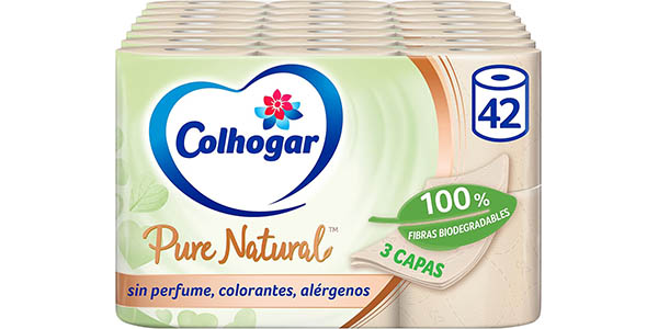 Pack 42x papel higiénico Colhogar Pure Natural biodegradable