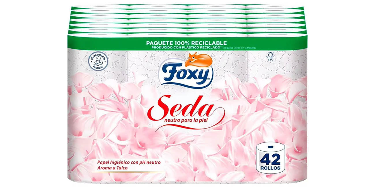 Pack 42 rollos papel higiénico Foxy Seda