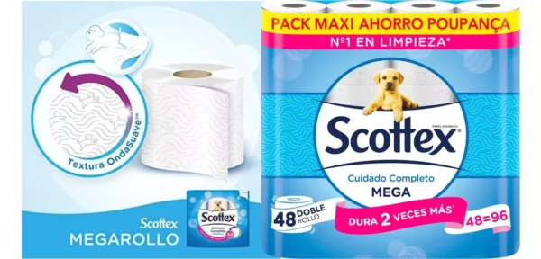Papel higiénico Scottex Acolchado de 24 rollos por sólo 8,99€, antes  14,99€.