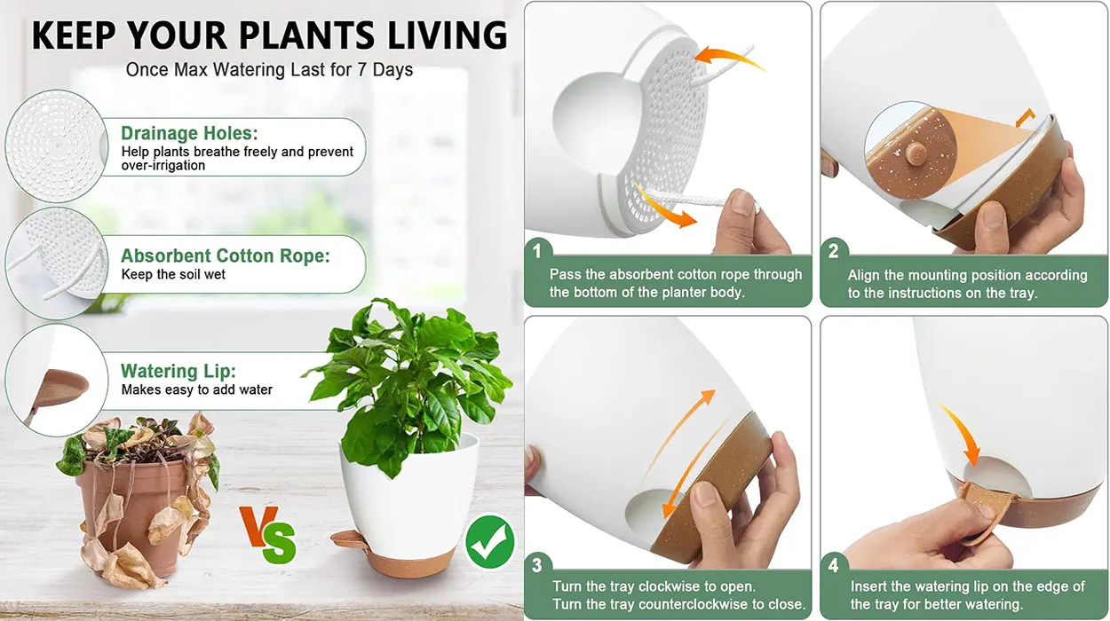 Pack de 5 macetas con auto riego y drenaje de Idealife barato