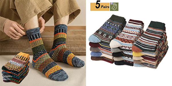 Pack x5 pares de calcetines de lana para hombre