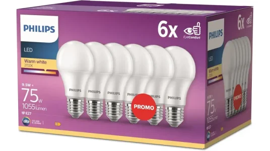 Pack de 6 bombillas LED Philips E27 de 9,5W