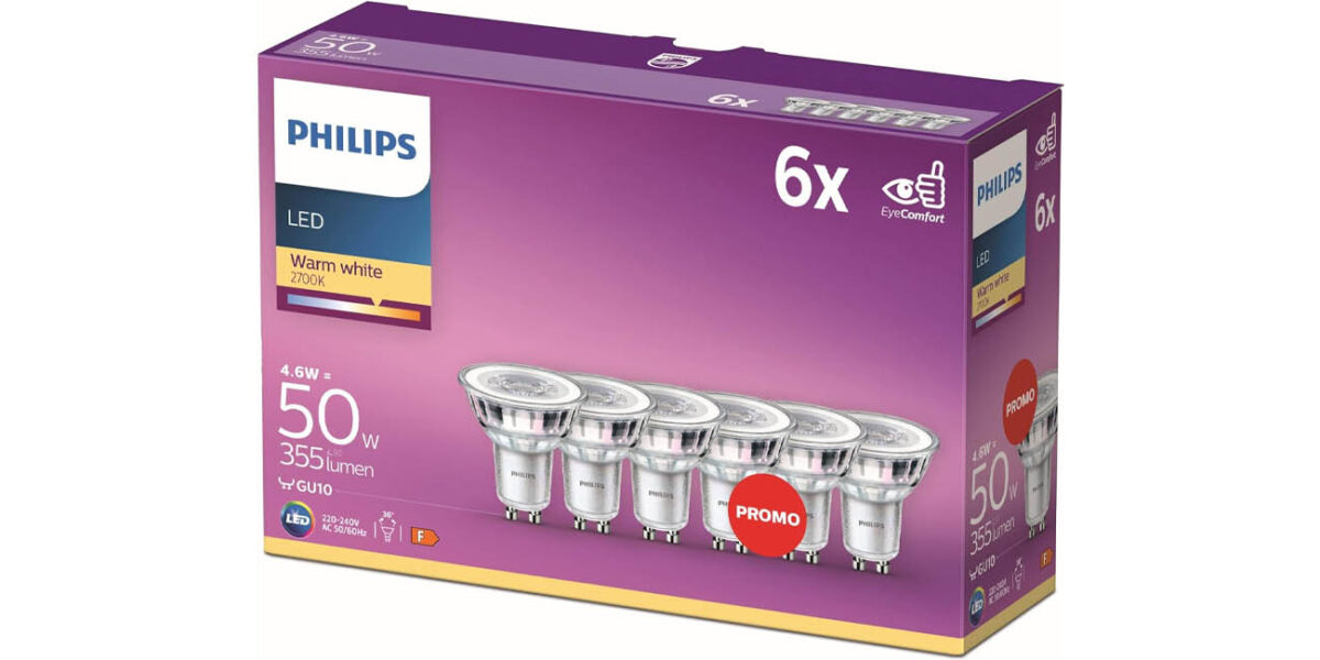 Pack x6 Bombillas LED Philips GU10 de 50W