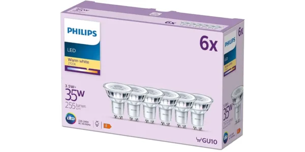 Pack x6 focos LED Philips GU10 de 35w
