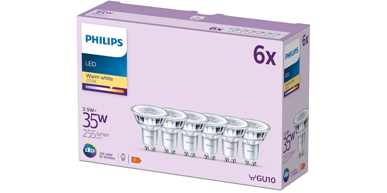 Pack x6 focos LED Philips GU10 de 35w