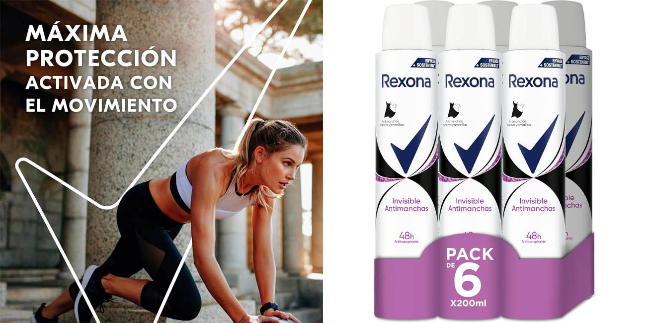 Pack x6 Desodorante Rexona Invisible Antimanchas Black+White de 200 ml