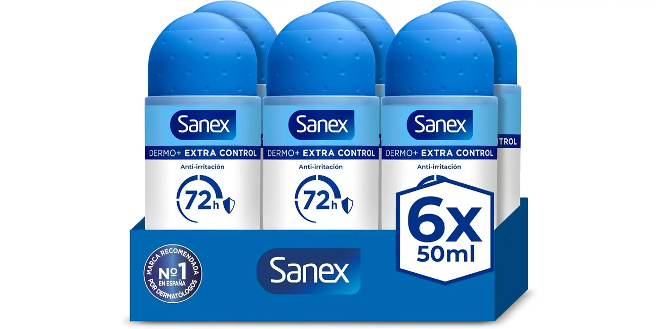 Pack 6x desodorante roll-on Sanex Dermo+ Extra Control de 50 ml