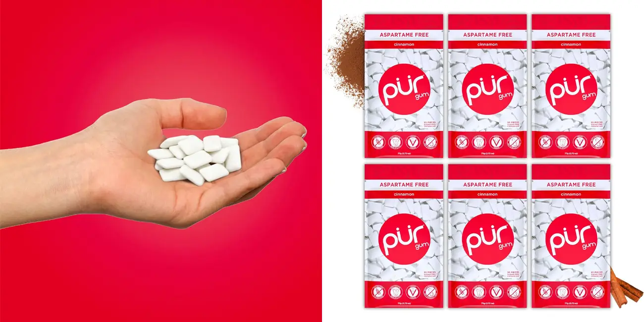 Pack 6 paquetes de chicles PUR Gum Canela