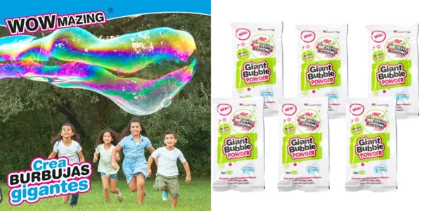 Pack 6x sobres de jabón en polvo Wowmazing para pompas gigantes