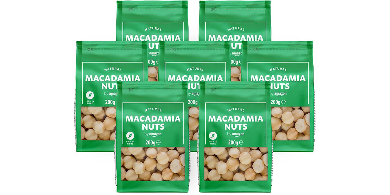 Pack de 7 paquetes de nueces de Macadamia by Amazon de 200 gr