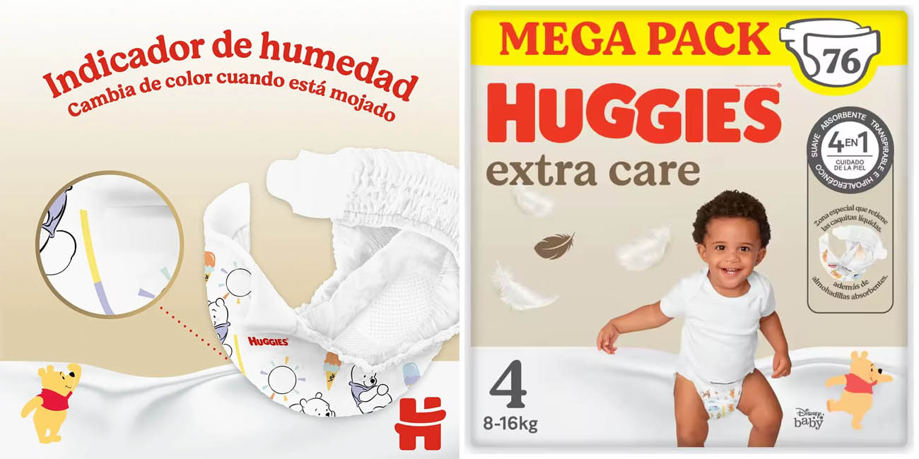 Pack de 76 pañales Huggies Extra Care para bebés