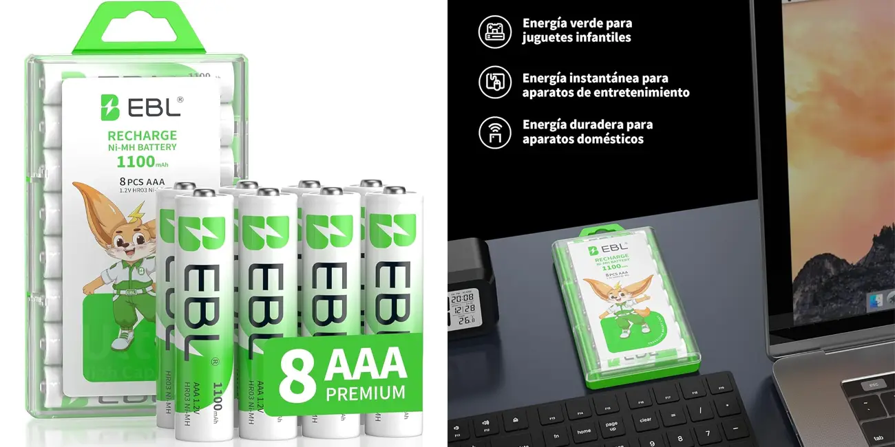 Pack 8 pilas recargables EBL AAA de 1100 mAh