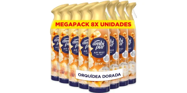 Pack 8x spray ambientador AmbiPur Orquídea Dorada de 185 ml
