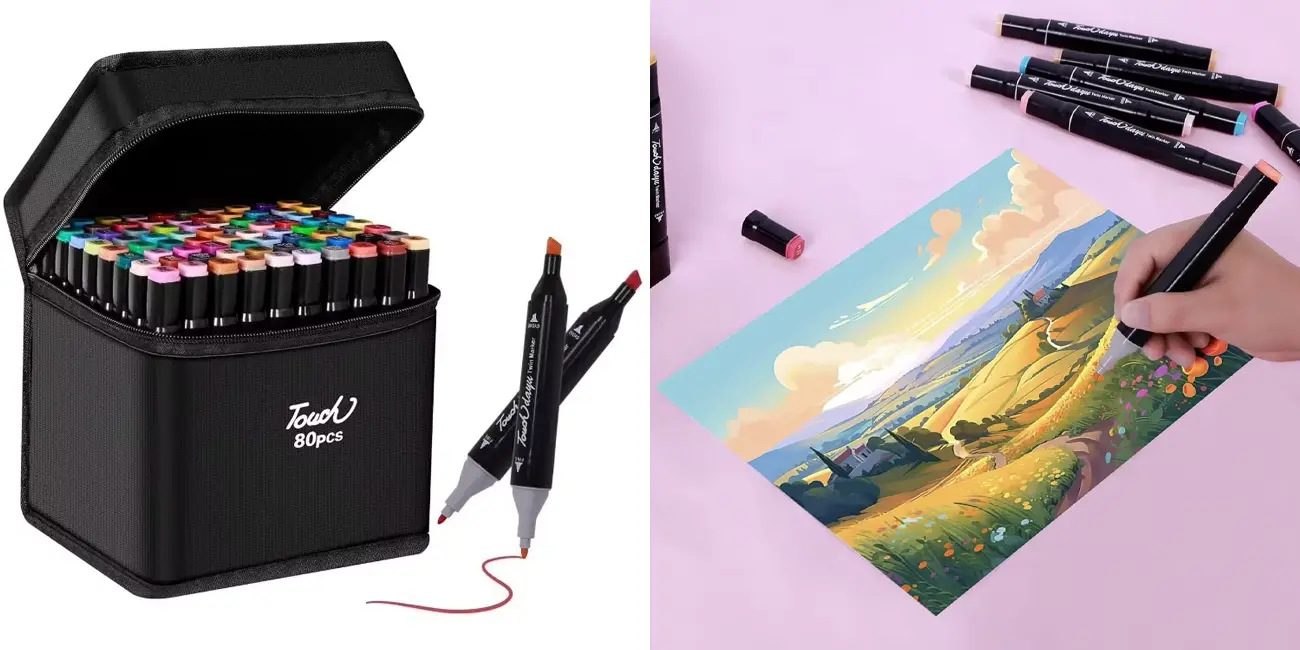 Estuche de 80 rotuladores doble punta de secado rápido