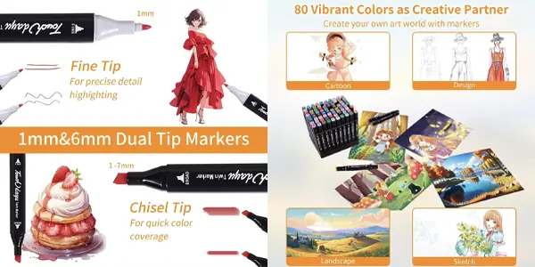 Estuche de 80 rotuladores doble punta de secado rápido