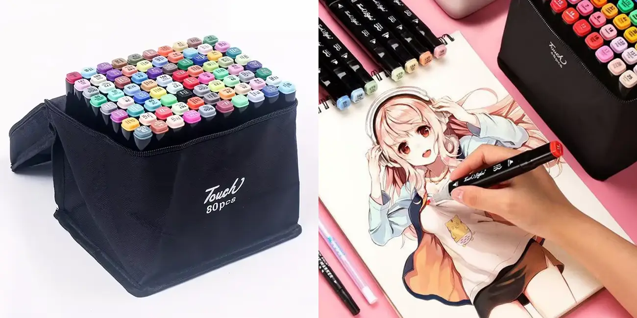 Estuche de 80 rotuladores doble punta de secado rápido