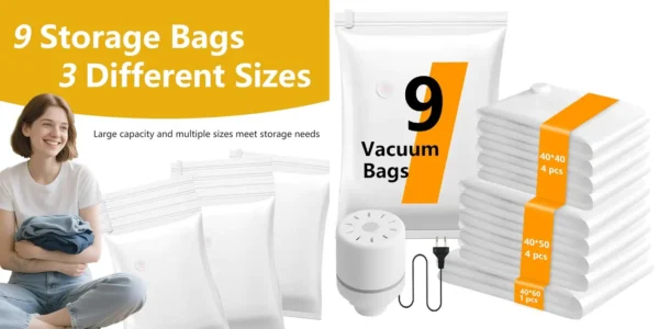 Pack de 9 bolsas al vacío LOVPIS para ropa