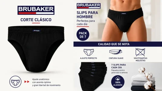 Pack de 7 slips para hombre de Brubaker, 100% algodón