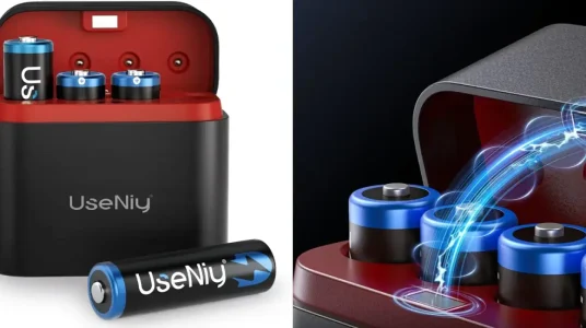 Pack de cargador UseNiy con 4 pilas AA recargables