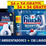 pack de 136 pastillas Finish Powerball Quantum para lavavajillas + 2 ambientadores Finish