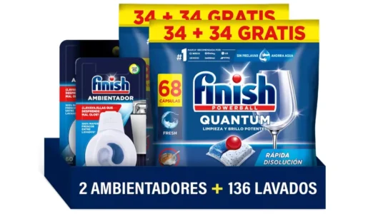pack de 136 pastillas Finish Powerball Quantum para lavavajillas + 2 ambientadores Finish