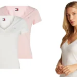 pack de 2 camisetas Tommy Jeans con cuello de pico para mujer baratas