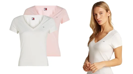 pack de 2 camisetas Tommy Jeans con cuello de pico para mujer baratas