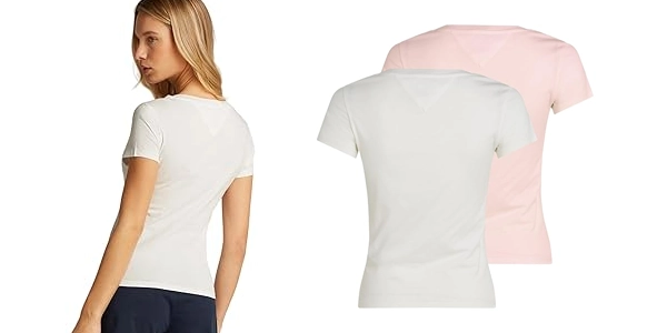 pack de 2 camisetas Tommy Jeans con cuello de pico para mujer oferta