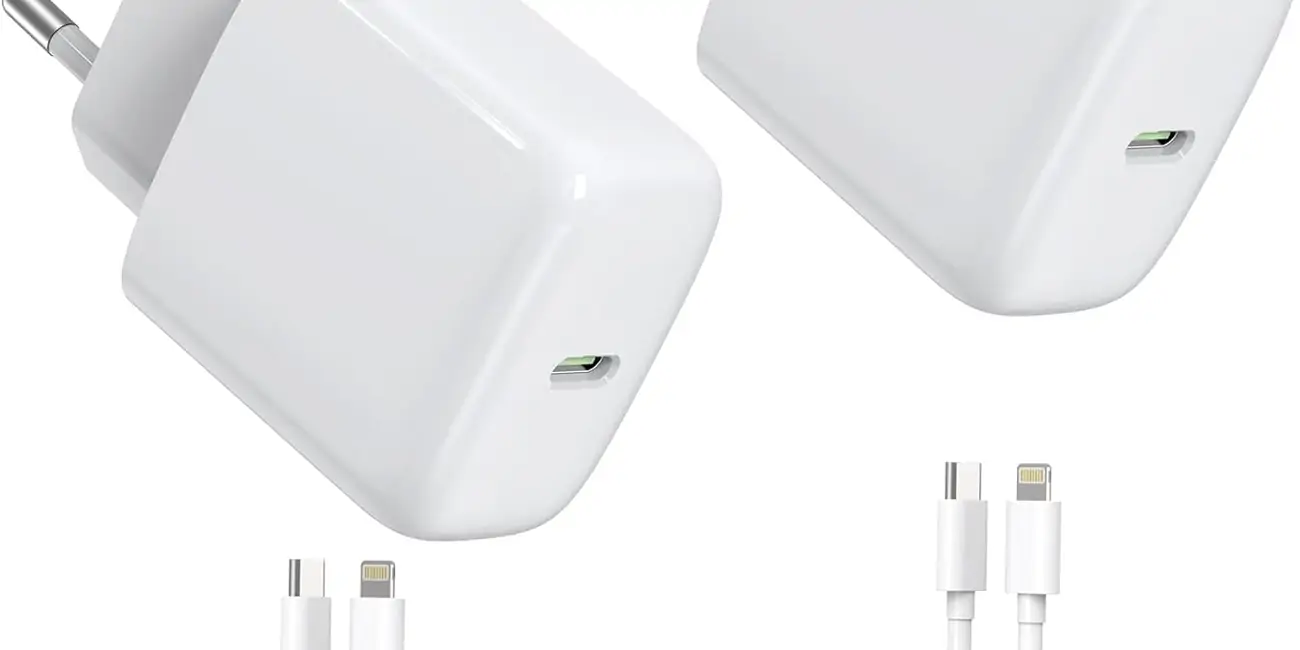 Pack de 2 cargadores de pared de 25W con carga rápida + cable USB-C