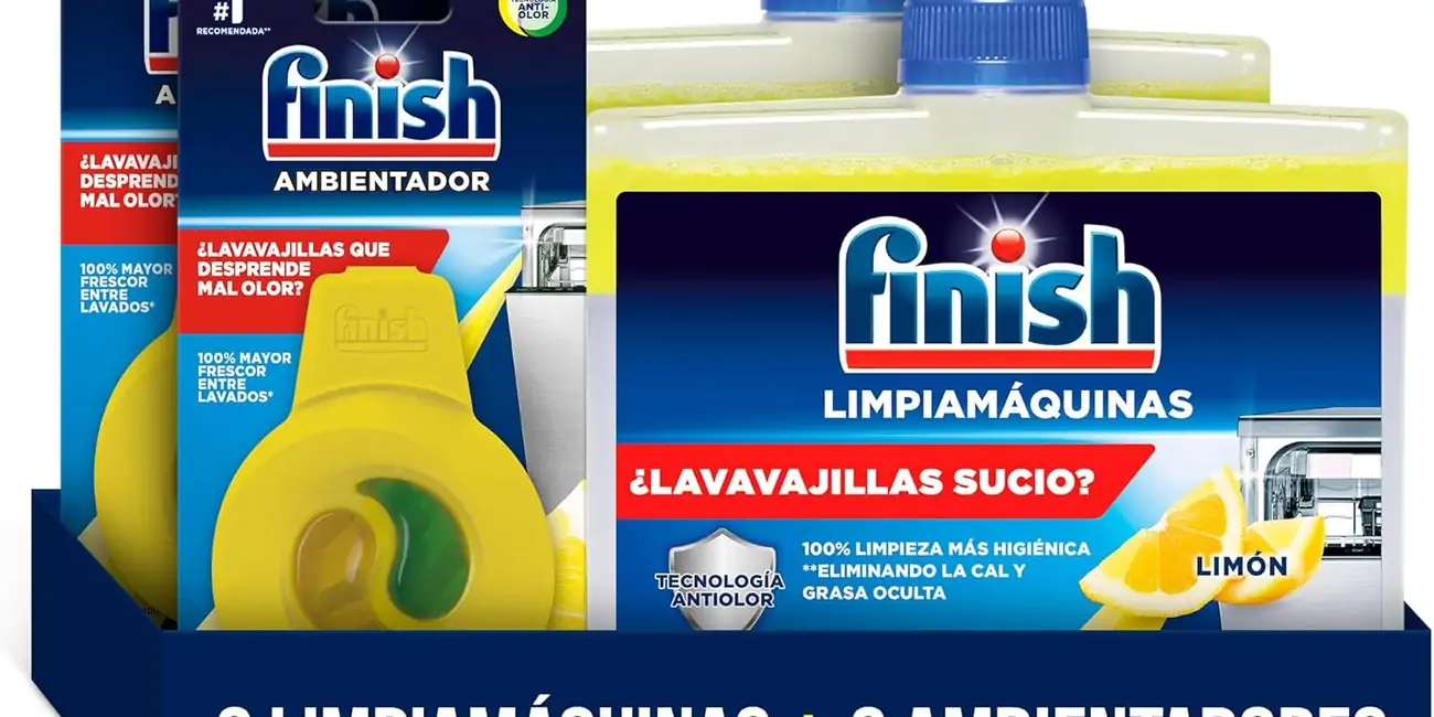Pack de 2 Finish Limpiamáquinas + 2 ambientador Finish Limón para lavavajillas